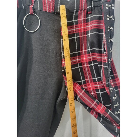 Hot Topic Womens Pant S Black Red Plaid Split Leg Punk Goth Pants Elastic Waist - Picture 8 of 13